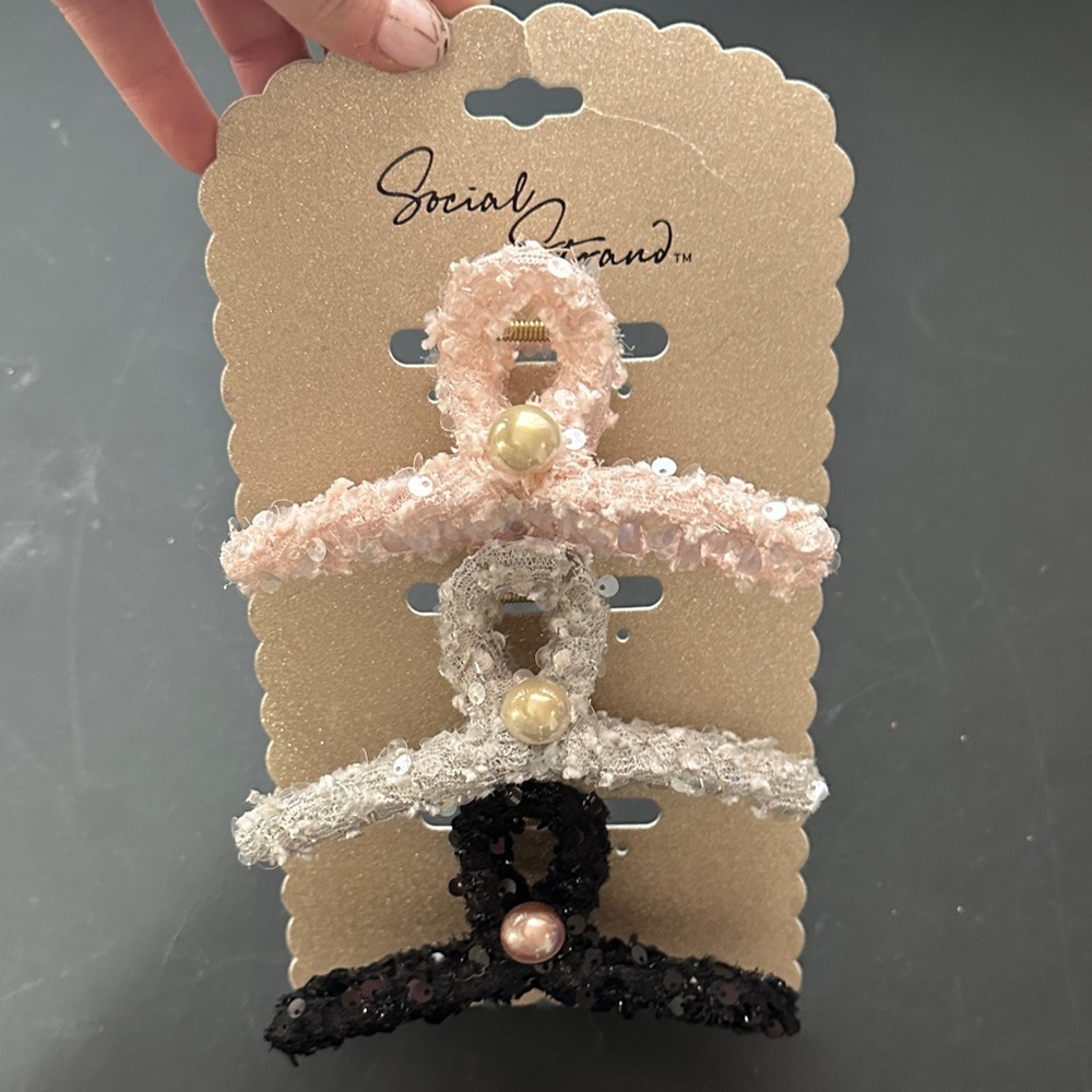 Social strand set of 3 cloth sequins hair claw clips